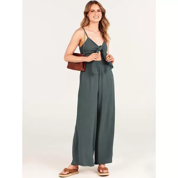 imageANRABESS Jumpsuit for Women Casual Summer Beach Vacation Outfits Sleeveless Tie Knot Cutout Linen Romper Jumper 2023Gray