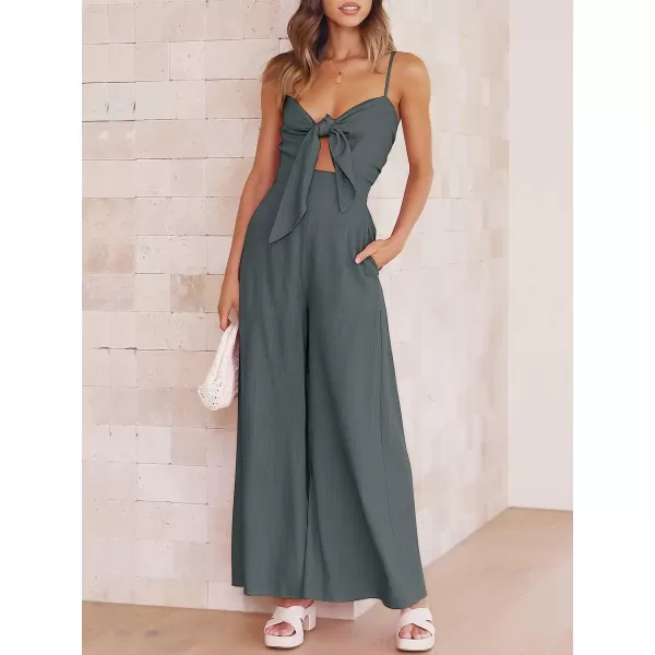 imageANRABESS Jumpsuit for Women Casual Summer Beach Vacation Outfits Sleeveless Tie Knot Cutout Linen Romper Jumper 2023Gray