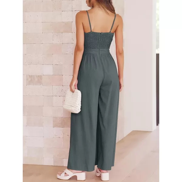 imageANRABESS Jumpsuit for Women Casual Summer Beach Vacation Outfits Sleeveless Tie Knot Cutout Linen Romper Jumper 2023Gray