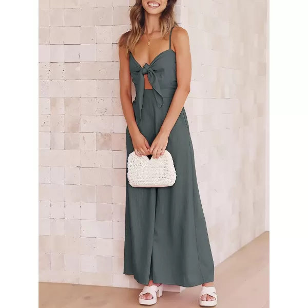 imageANRABESS Jumpsuit for Women Casual Summer Beach Vacation Outfits Sleeveless Tie Knot Cutout Linen Romper Jumper 2023Gray