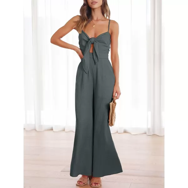 imageANRABESS Jumpsuit for Women Casual Summer Beach Vacation Outfits Sleeveless Tie Knot Cutout Linen Romper Jumper 2023Gray