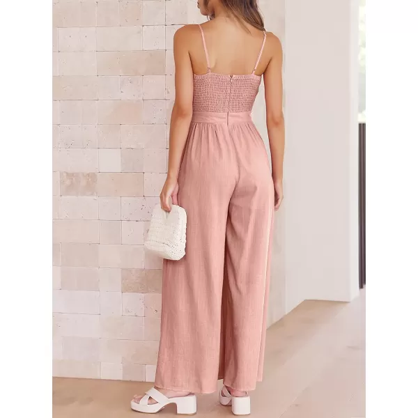 imageANRABESS Jumpsuit for Women Casual Summer Beach Vacation Outfits Sleeveless Tie Knot Cutout Linen Romper Jumper 2023Pink