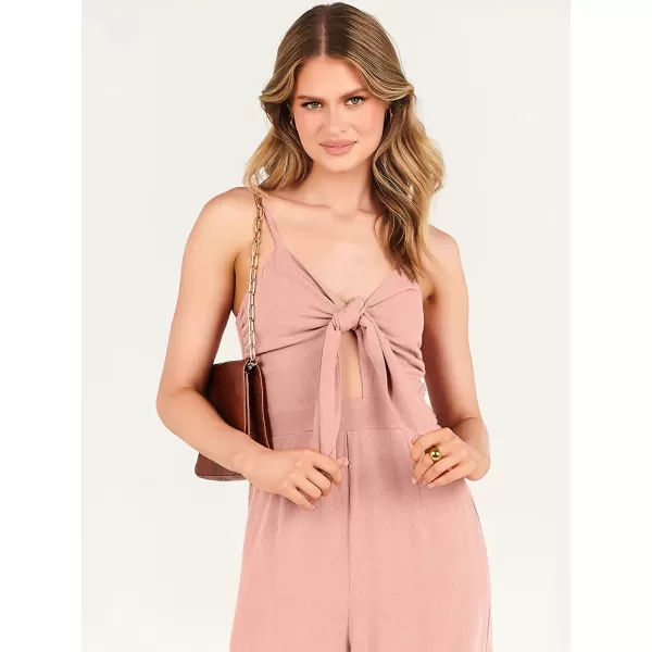 imageANRABESS Jumpsuit for Women Casual Summer Beach Vacation Outfits Sleeveless Tie Knot Cutout Linen Romper Jumper 2023Pink