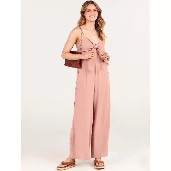 imageANRABESS Jumpsuit for Women Casual Summer Beach Vacation Outfits Sleeveless Tie Knot Cutout Linen Romper Jumper 2023Pink