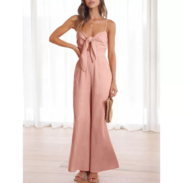 imageANRABESS Jumpsuit for Women Casual Summer Beach Vacation Outfits Sleeveless Tie Knot Cutout Linen Romper Jumper 2023Pink