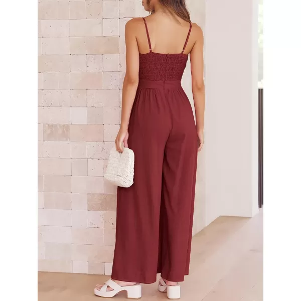 imageANRABESS Jumpsuit for Women Casual Summer Beach Vacation Outfits Sleeveless Tie Knot Cutout Linen Romper Jumper 2023Red
