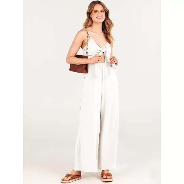 imageANRABESS Jumpsuit for Women Casual Summer Beach Vacation Outfits Sleeveless Tie Knot Cutout Linen Romper Jumper 2023White