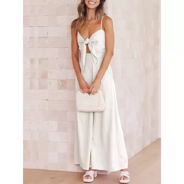 imageANRABESS Jumpsuit for Women Casual Summer Beach Vacation Outfits Sleeveless Tie Knot Cutout Linen Romper Jumper 2023White