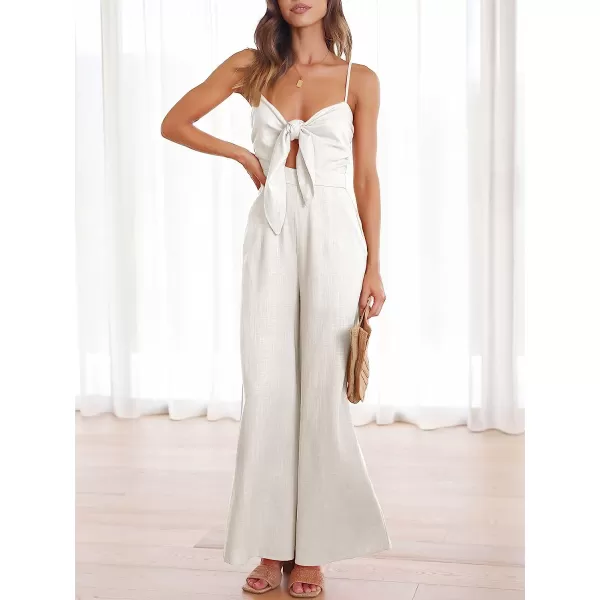 imageANRABESS Jumpsuit for Women Casual Summer Beach Vacation Outfits Sleeveless Tie Knot Cutout Linen Romper Jumper 2023White