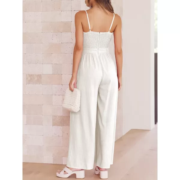 imageANRABESS Jumpsuit for Women Casual Summer Beach Vacation Outfits Sleeveless Tie Knot Cutout Linen Romper Jumper 2023White