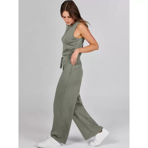 imageANRABESS Jumpsuits for Women 2024 Casual Summer Dressy Romper Sleeveless Wide Leg Long Pants Outfits JumperArmy Green