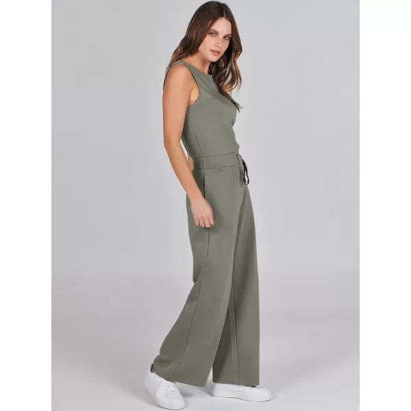 imageANRABESS Jumpsuits for Women 2024 Casual Summer Dressy Romper Sleeveless Wide Leg Long Pants Outfits JumperArmy Green