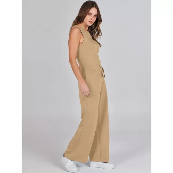 imageANRABESS Jumpsuits for Women 2024 Casual Summer Dressy Romper Sleeveless Wide Leg Long Pants Outfits JumperKhaki