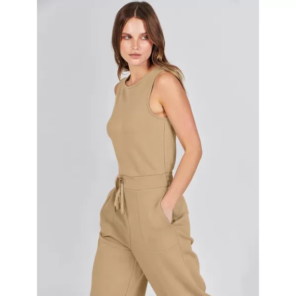 imageANRABESS Jumpsuits for Women 2024 Casual Summer Dressy Romper Sleeveless Wide Leg Long Pants Outfits JumperKhaki