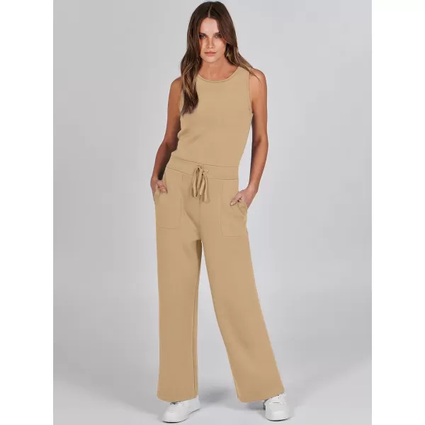 imageANRABESS Jumpsuits for Women 2024 Casual Summer Dressy Romper Sleeveless Wide Leg Long Pants Outfits JumperKhaki