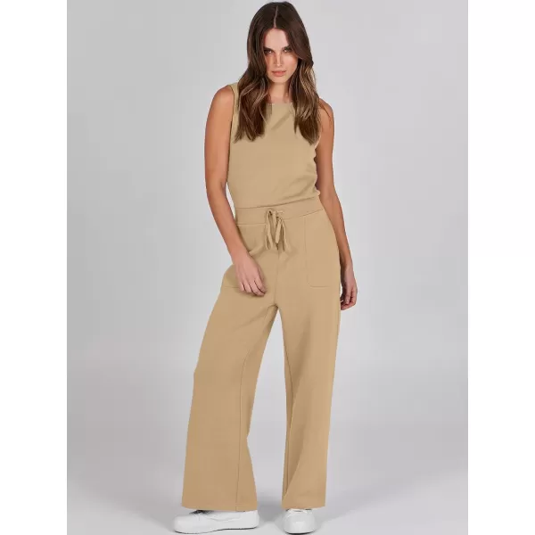 imageANRABESS Jumpsuits for Women 2024 Casual Summer Dressy Romper Sleeveless Wide Leg Long Pants Outfits JumperKhaki