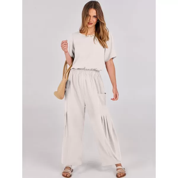imageANRABESS Jumpsuits for Women 2024 Casual Summer Linen Romper Short Sleeve Wide Leg Long Pants Jumper With PocketsBeige