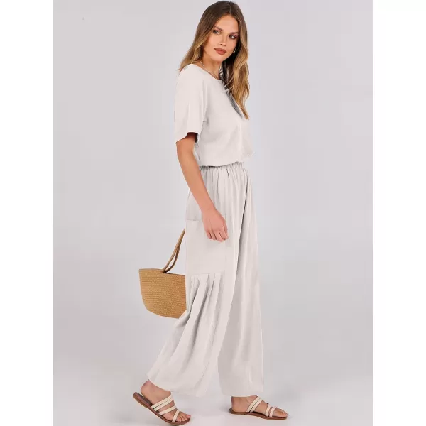 imageANRABESS Jumpsuits for Women 2024 Casual Summer Linen Romper Short Sleeve Wide Leg Long Pants Jumper With PocketsBeige