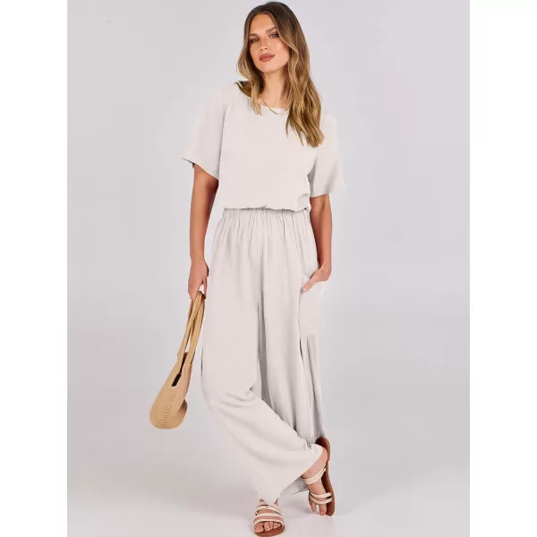 imageANRABESS Jumpsuits for Women 2024 Casual Summer Linen Romper Short Sleeve Wide Leg Long Pants Jumper With PocketsBeige