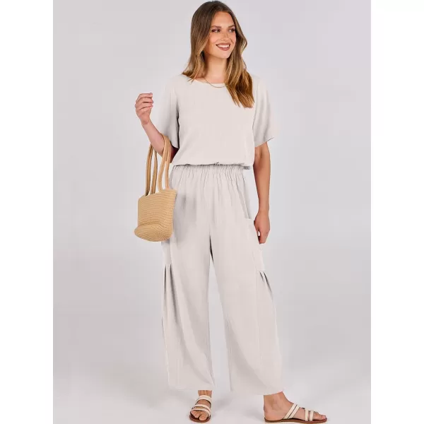 imageANRABESS Jumpsuits for Women 2024 Casual Summer Linen Romper Short Sleeve Wide Leg Long Pants Jumper With PocketsBeige