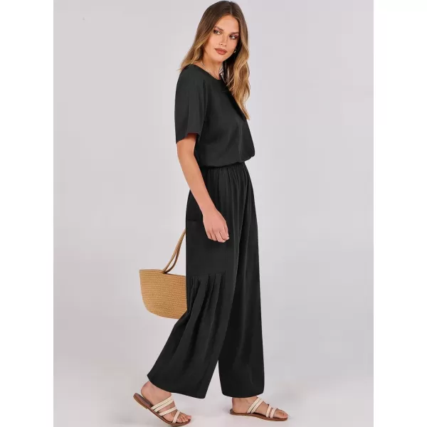imageANRABESS Jumpsuits for Women 2024 Casual Summer Linen Romper Short Sleeve Wide Leg Long Pants Jumper With PocketsBlack