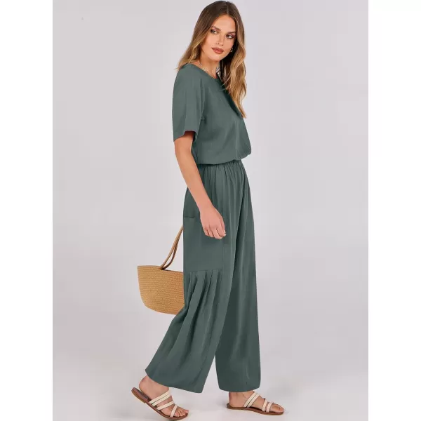 imageANRABESS Jumpsuits for Women 2024 Casual Summer Linen Romper Short Sleeve Wide Leg Long Pants Jumper With PocketsGrey Blue