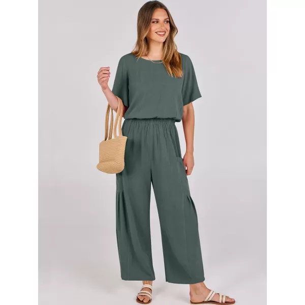 imageANRABESS Jumpsuits for Women 2024 Casual Summer Linen Romper Short Sleeve Wide Leg Long Pants Jumper With PocketsGrey Blue