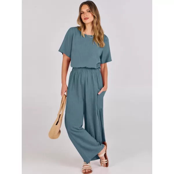 imageANRABESS Jumpsuits for Women 2024 Casual Summer Linen Romper Short Sleeve Wide Leg Long Pants Jumper With PocketsLake