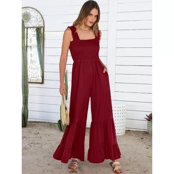 imageANRABESS Jumpsuits for Women Casual Jumpers Summer Sleeveless Loose High Waist Wide Leg Rompers with Pockets 2024Burgundy