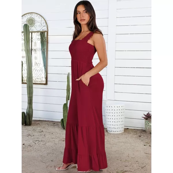 imageANRABESS Jumpsuits for Women Casual Jumpers Summer Sleeveless Loose High Waist Wide Leg Rompers with Pockets 2024Burgundy