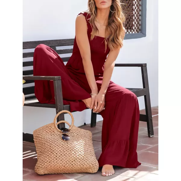 imageANRABESS Jumpsuits for Women Casual Jumpers Summer Sleeveless Loose High Waist Wide Leg Rompers with Pockets 2024Burgundy