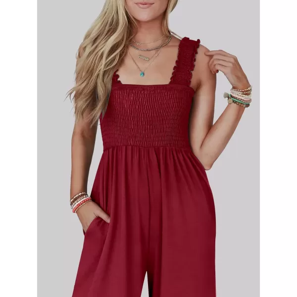 imageANRABESS Jumpsuits for Women Casual Jumpers Summer Sleeveless Loose High Waist Wide Leg Rompers with Pockets 2024Burgundy