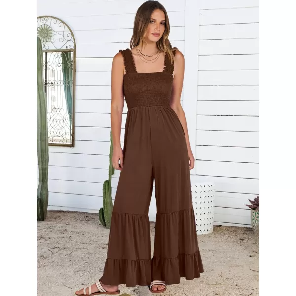 imageANRABESS Jumpsuits for Women Casual Jumpers Summer Sleeveless Loose High Waist Wide Leg Rompers with Pockets 2024Coffee