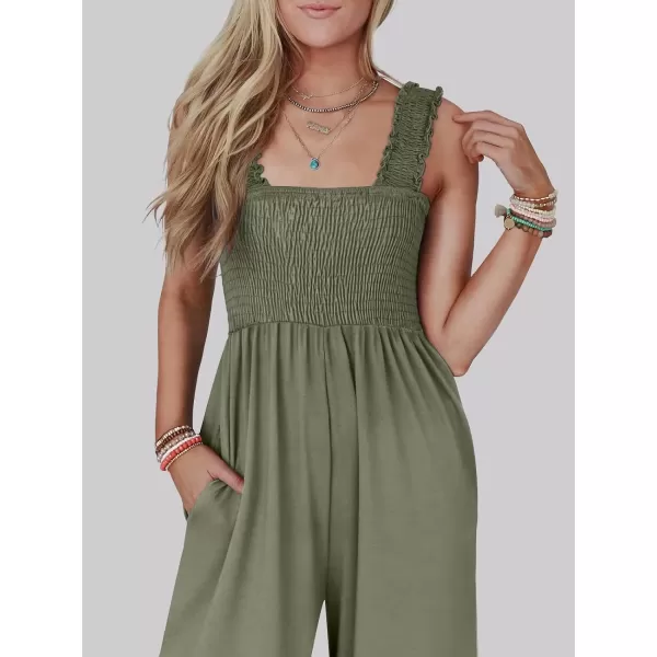 imageANRABESS Jumpsuits for Women Casual Jumpers Summer Sleeveless Loose High Waist Wide Leg Rompers with Pockets 2024Olive