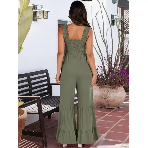 imageANRABESS Jumpsuits for Women Casual Jumpers Summer Sleeveless Loose High Waist Wide Leg Rompers with Pockets 2024Olive