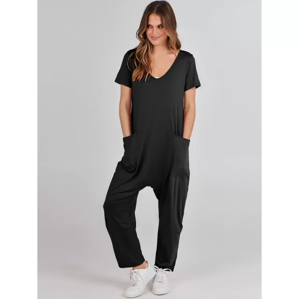 imageANRABESS Jumpsuits for Women Summer Short Sleeve Rompers 2024 Trendy Loose Casual Harem Long Pants Overalls JumpersBlack