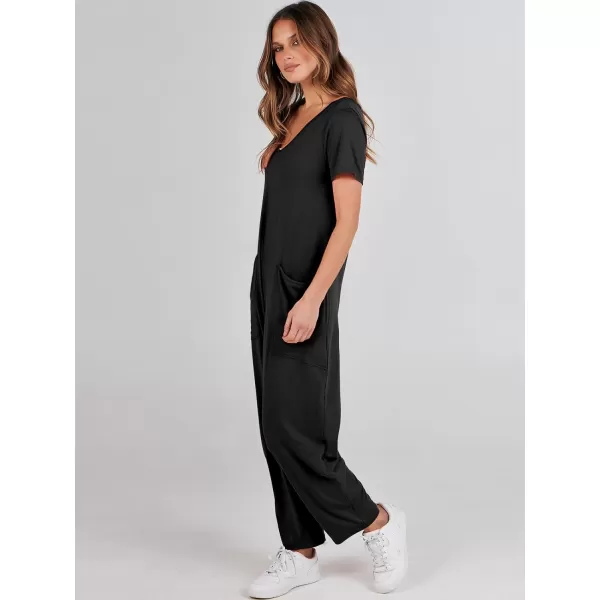 imageANRABESS Jumpsuits for Women Summer Short Sleeve Rompers 2024 Trendy Loose Casual Harem Long Pants Overalls JumpersBlack