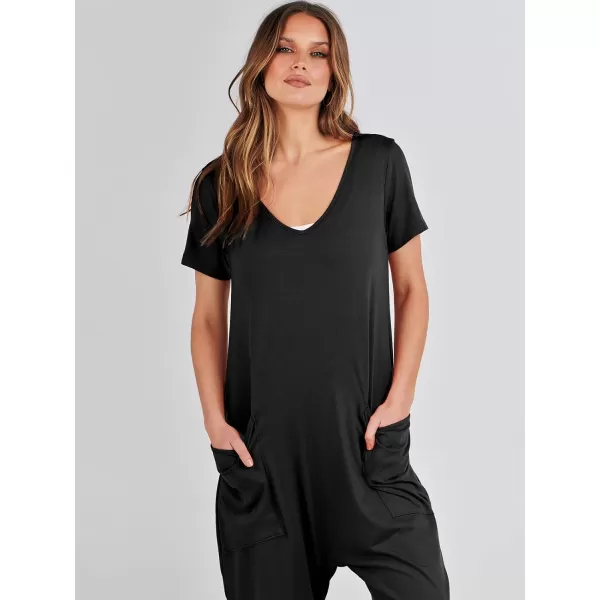 imageANRABESS Jumpsuits for Women Summer Short Sleeve Rompers 2024 Trendy Loose Casual Harem Long Pants Overalls JumpersBlack