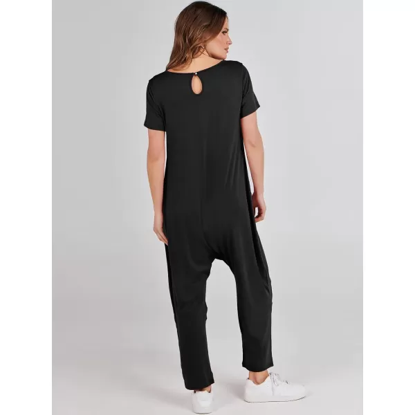 imageANRABESS Jumpsuits for Women Summer Short Sleeve Rompers 2024 Trendy Loose Casual Harem Long Pants Overalls JumpersBlack