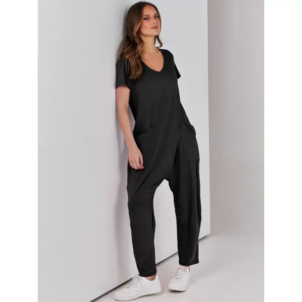 imageANRABESS Jumpsuits for Women Summer Short Sleeve Rompers 2024 Trendy Loose Casual Harem Long Pants Overalls JumpersBlack