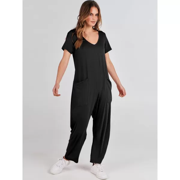 imageANRABESS Jumpsuits for Women Summer Short Sleeve Rompers 2024 Trendy Loose Casual Harem Long Pants Overalls JumpersBlack