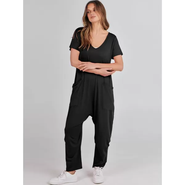 imageANRABESS Jumpsuits for Women Summer Short Sleeve Rompers 2024 Trendy Loose Casual Harem Long Pants Overalls JumpersBlack