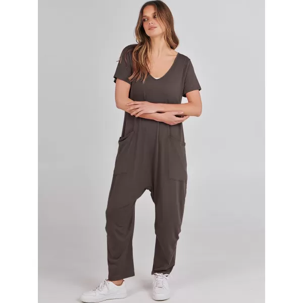 imageANRABESS Jumpsuits for Women Summer Short Sleeve Rompers 2024 Trendy Loose Casual Harem Long Pants Overalls JumpersCoffee