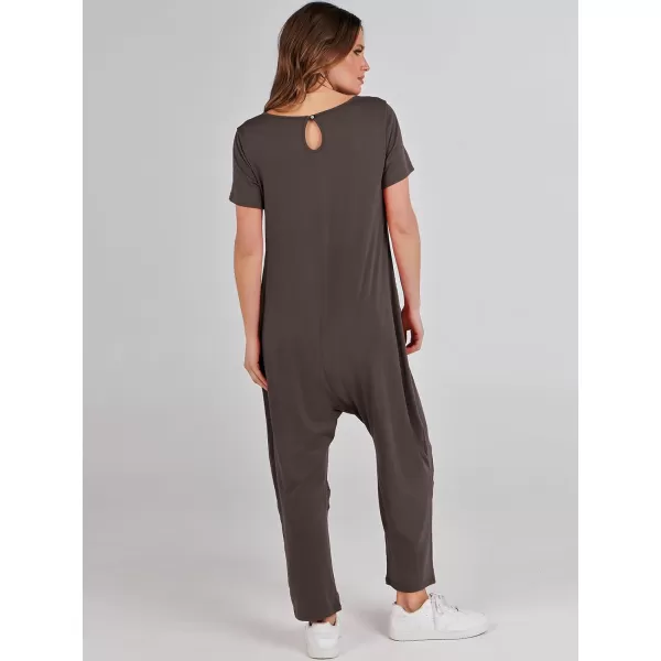 imageANRABESS Jumpsuits for Women Summer Short Sleeve Rompers 2024 Trendy Loose Casual Harem Long Pants Overalls JumpersCoffee