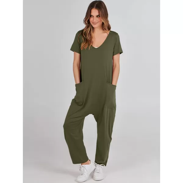 imageANRABESS Jumpsuits for Women Summer Short Sleeve Rompers 2024 Trendy Loose Casual Harem Long Pants Overalls JumpersGreen