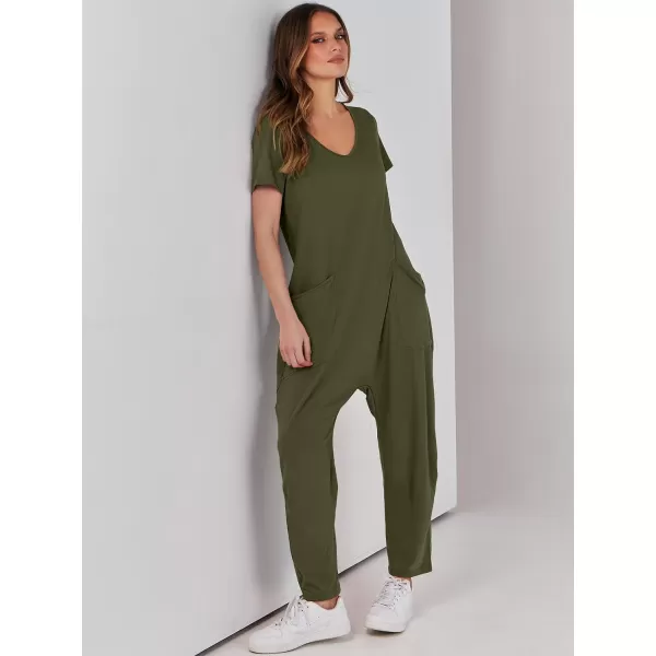imageANRABESS Jumpsuits for Women Summer Short Sleeve Rompers 2024 Trendy Loose Casual Harem Long Pants Overalls JumpersGreen
