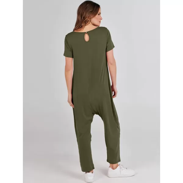 imageANRABESS Jumpsuits for Women Summer Short Sleeve Rompers 2024 Trendy Loose Casual Harem Long Pants Overalls JumpersGreen