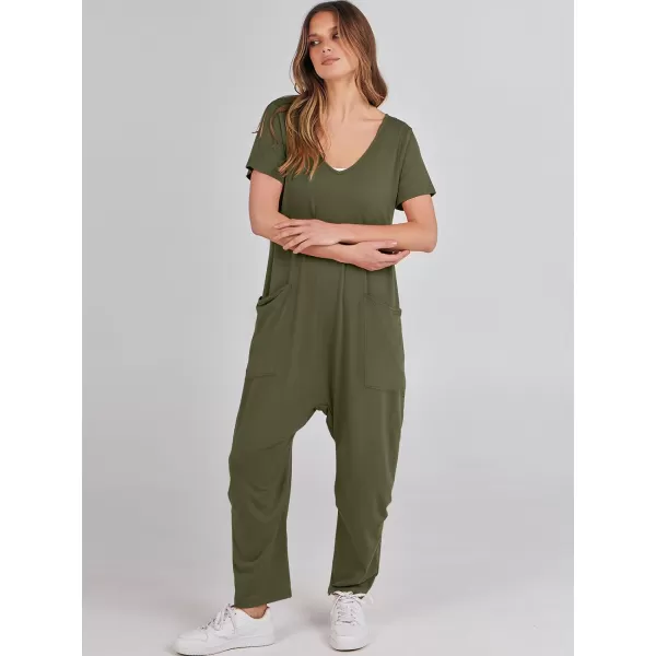 imageANRABESS Jumpsuits for Women Summer Short Sleeve Rompers 2024 Trendy Loose Casual Harem Long Pants Overalls JumpersGreen