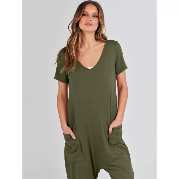 imageANRABESS Jumpsuits for Women Summer Short Sleeve Rompers 2024 Trendy Loose Casual Harem Long Pants Overalls JumpersGreen