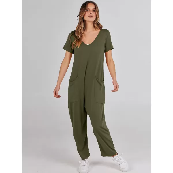 imageANRABESS Jumpsuits for Women Summer Short Sleeve Rompers 2024 Trendy Loose Casual Harem Long Pants Overalls JumpersGreen
